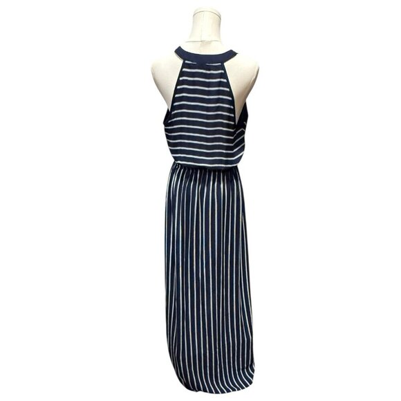 Monteau Navy Blue V-neck Striped Front Slit Sleeveless Womens Size XL Maxi Dress - Picture 4 of 10